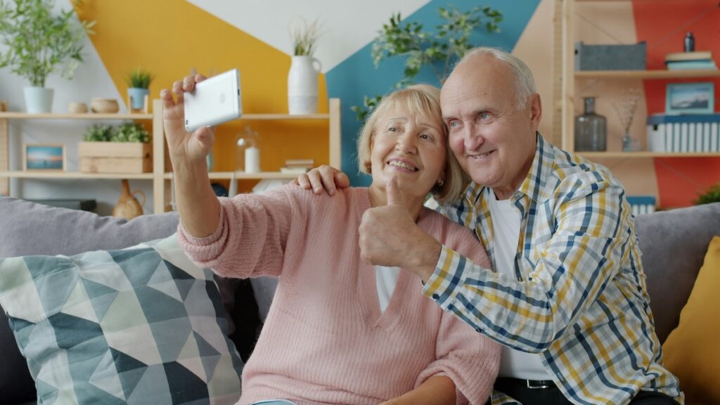 A couple appears happy as they age
