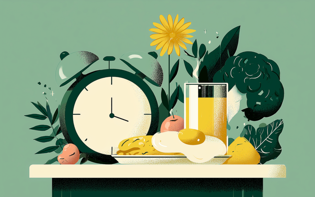 healthy foods on a table show what to eat after intermittent fasting