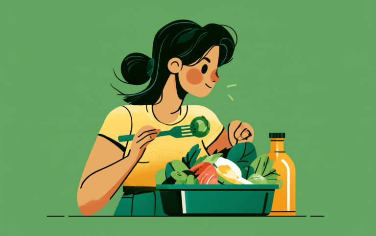 a woman eating a fresh salad, one of several low calorie lunch ideas